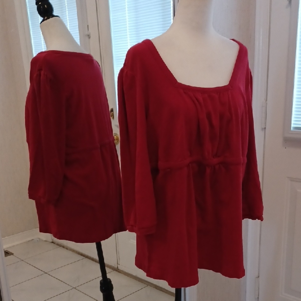 4/$40 Red Smocked Half-Sleeve Blouse - Size 18/20